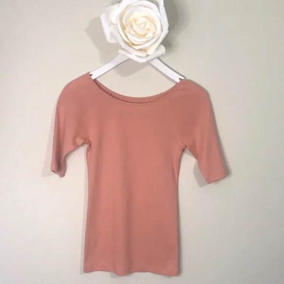 Ann Taylor Petite Ballerina Neck Cotton Stretch Top - Orange. Size XSP. NWT - Picture 4 of 6